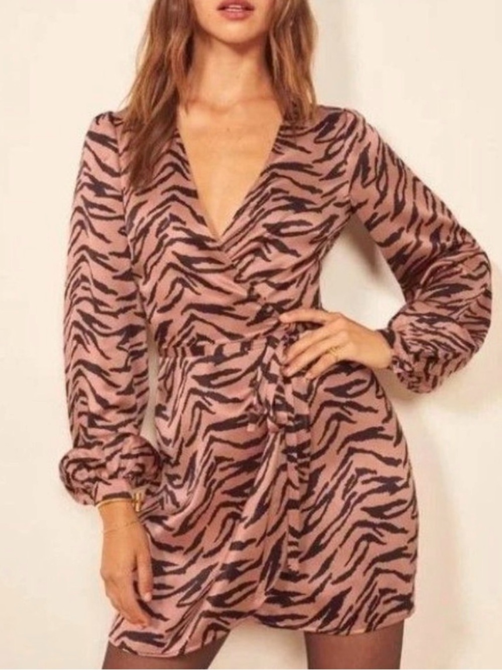Reformation Starlight Zebra Wrap Mini Dress - Tigerlily